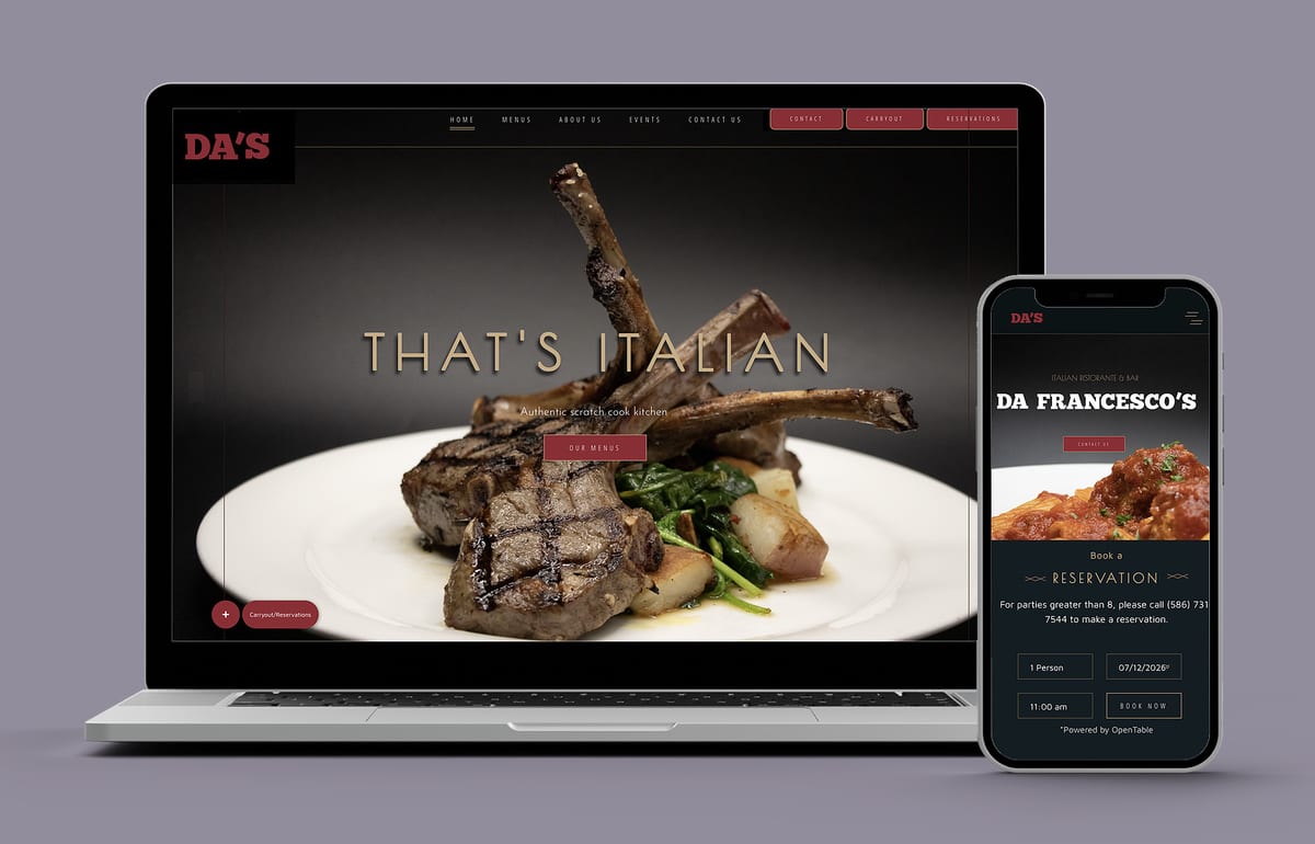 Da Francesco's Italian Ristorante — website designed and built by 360 Design Partners